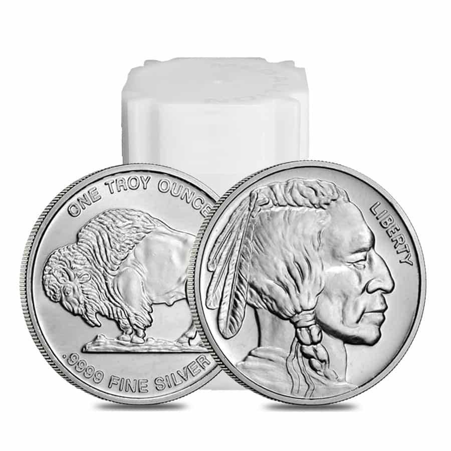 (20 oz Tube) - 20 - 1 oz .999 Fine Silver Rounds - Buffalo Design