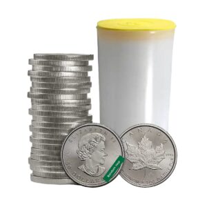 1 oz .999 Fine Silver - Canadian Maple Leaf Coin - Random Year (Tube of 25)