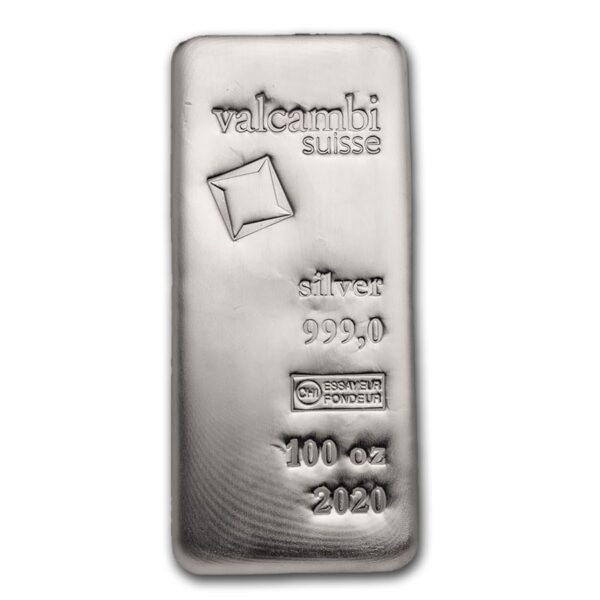 100 oz Silver Bar Valcambi Suisse .999 Fine (Sealed)