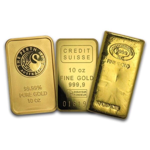 10 oz .9999 Fine Gold Bar - Brand Name - Designs Vary