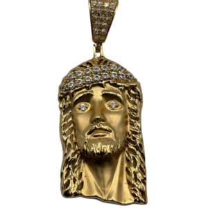 14KT Gold Jesus Head CZ Pendant