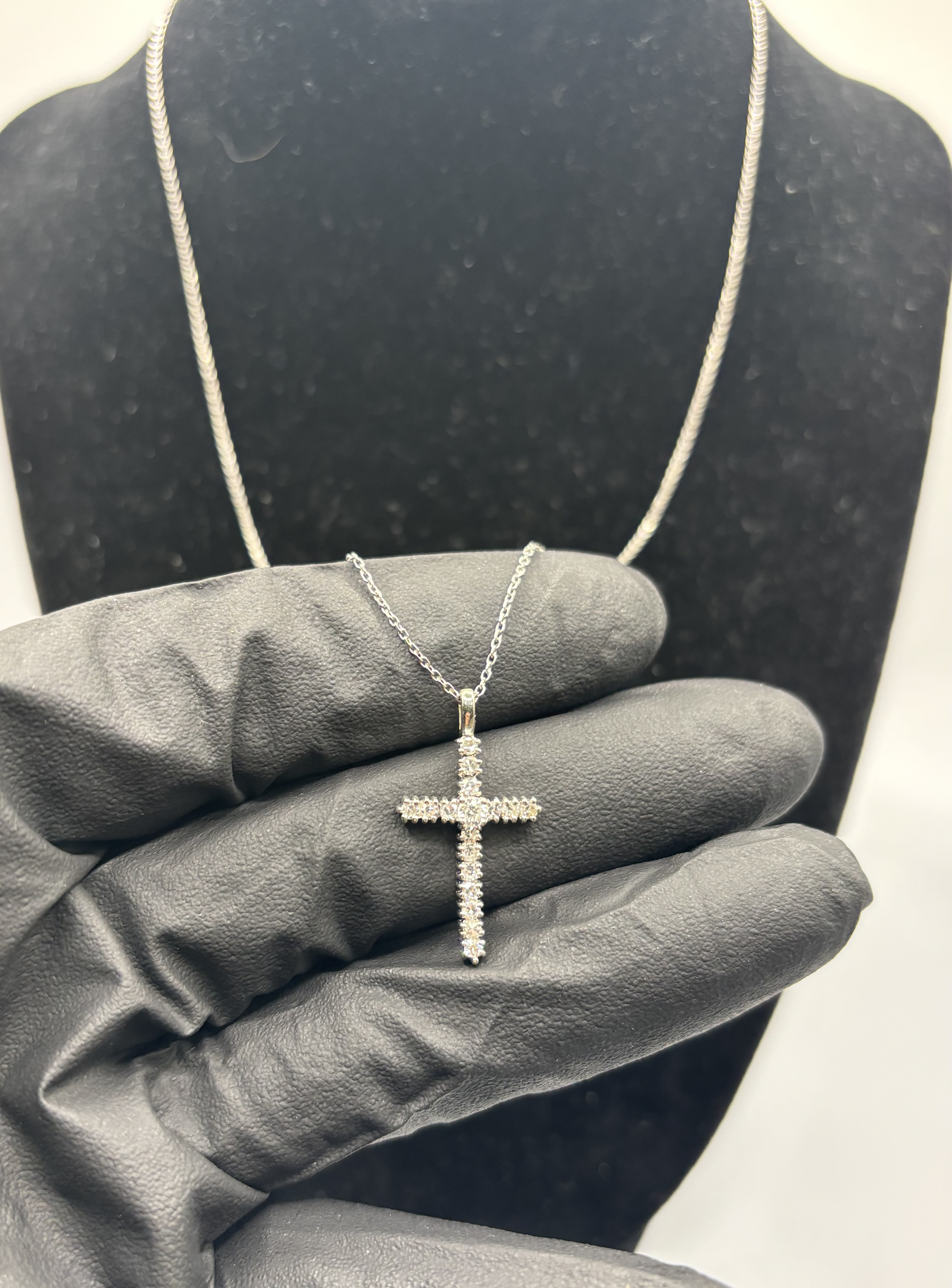 14KT White Gold Diamond Cross Necklace