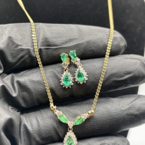 14KT Gold Emerald and Diamond Necklace & Earring Set