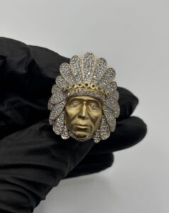 14KT Yellow Gold - Diamond Indian Head Ring - Size 10 - 19.0 Grams