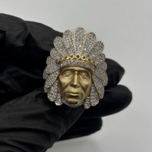 14KT Yellow Gold - Diamond Indian Head Ring - Size 10 - 19.0 Grams