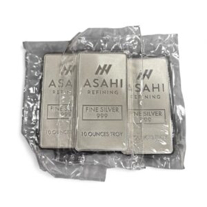 30 oz Lot - 3 - 10 oz .999 Fine Silver Bars - ASAHI - New in Original Plastic
