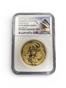2017 2 oz .9999 Fine Gold - Australia G$200 - Dragon & Phoenix High Relief - PF70 Ultra Cameo