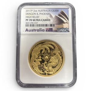 2017 2 oz .9999 Fine Gold - Australia G$200 - Dragon & Phoenix High Relief - PF70 Ultra Cameo