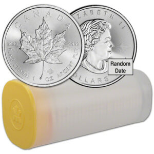 (25 oz Mint Tube) 25 - 1 oz .999 Fine Silver Rounds - Canadian Maple Leaf - Random Year