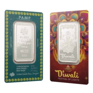 1 oz .999 Fine Silver Bar - PAMP Suisse Diwali Lakshmi & Rangoli (in Assay)