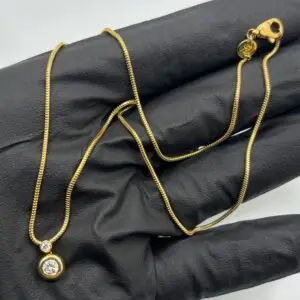 18KT Yellow Gold Diamond Pendant Necklace - 5.7 Grams - 16 Inch Chain - Approx .40CT Natural Diamond
