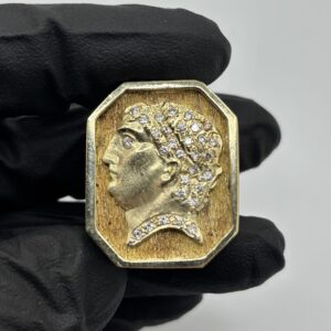 14KT Yellow Gold - Large Roman Style Ring - Size 11 - 51.7 Grams - Diamonds