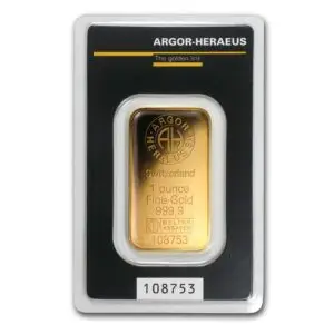 1 oz .9999 Fine Gold Bar - Argor-Heraeus KineBar Design (In Assay)