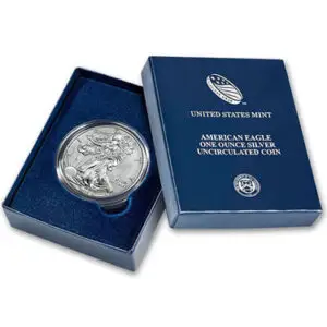1 oz .999 Fine Silver - Burnished American Silver Eagle Coin (Random Year, Box + COA)