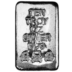 10 oz .999 Fine Silver - Atlantis Skull and Crossbones - Hand Poured Silver Bar