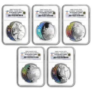 2008 Canada 5-Coin Silver $25 Olympic Hologram Set PF-69 NGC- Sterling Silver - 4.05 oz Pure