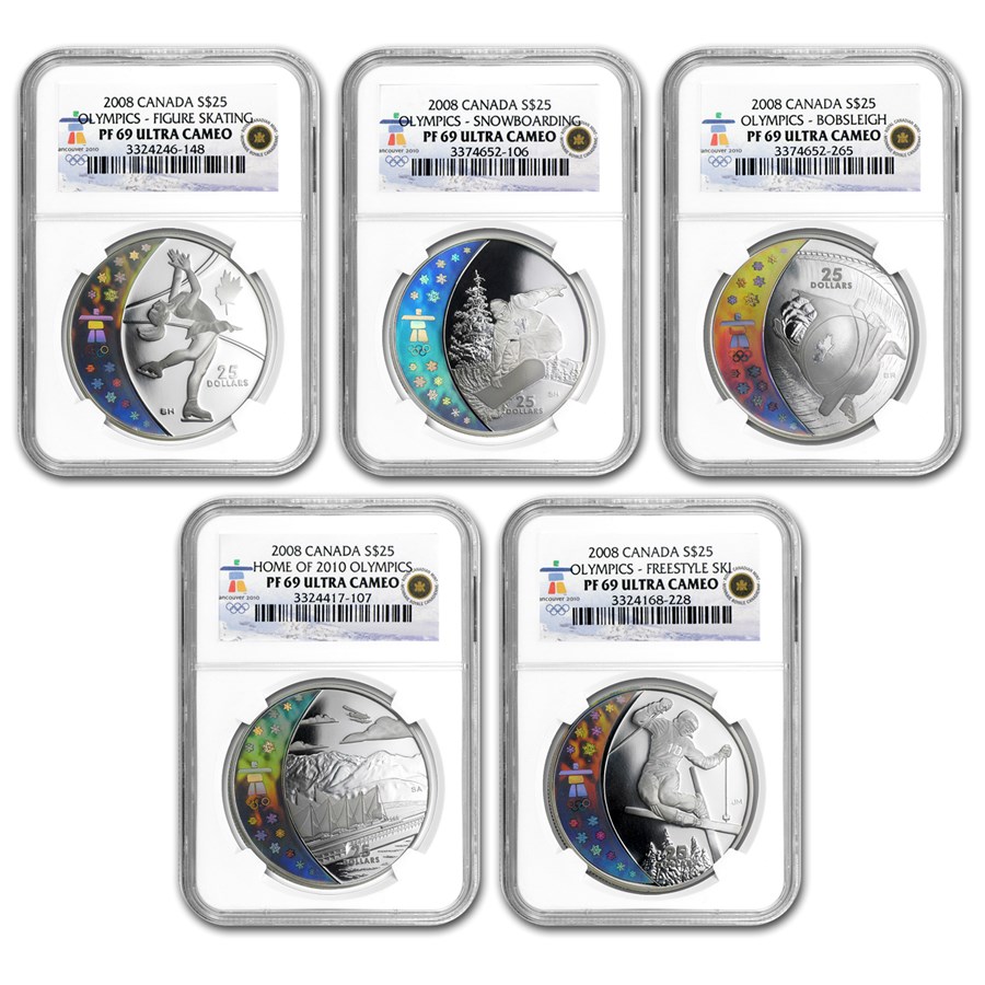2008 Canada 5-Coin Silver $25 Olympic Hologram Set PF-69 NGC- Sterling Silver - 4.05 oz Pure
