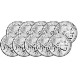10 oz Tube - 1 oz .999 Fine Silver Buffalo Rounds