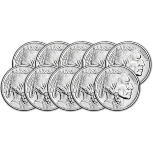 10 oz Tube - 1 oz .999 Fine Silver Buffalo Rounds