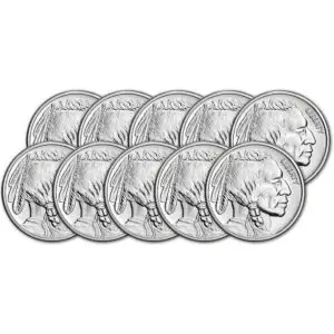 10 oz Tube - 1 oz .999 Fine Silver Buffalo Rounds