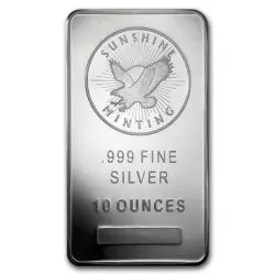 10 oz .999 Fine Silver Bar - Sunshine (Mint Mark SI)