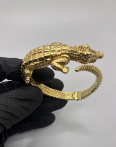 14KT Yellow Gold - Hollow Alligator Cuff Bracelet - 15.6 Grams
