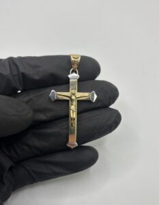 14KT Yellow and White Gold Cross - 5.7 Grams - 2 Inches