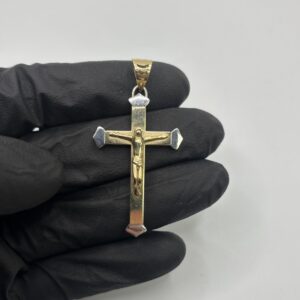 14KT Yellow and White Gold Cross - 5.7 Grams - 2 Inches