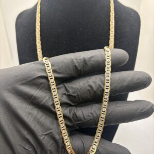 14KT Yellow and White Gold - Flat Mariner Ling Chain - 24 Inch - 5MM - 22.5 Grams