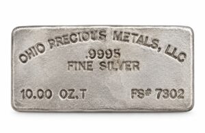10 oz .9995 Fine Silver - OPM Vintage Hand Poured - Ohio Precious Metals Bar